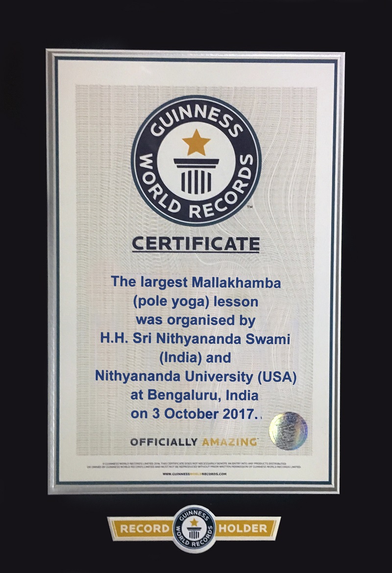 October 3, 2017: His Divine Holiness was awarded Guinness World Record for the largest pole yoga (Shivastamba Yoga<sup>SM</sup>) class.